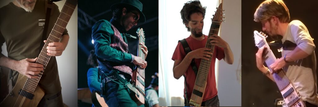 Players from around the world using Dragonfly Tapping Instruments electric models to make music with tapping/touchstyle technique 